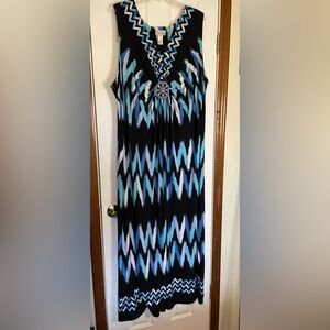 Catherines Sleeveless Maxi Dress Black Blue Ikat Chevron Pattern Plus Size 4X